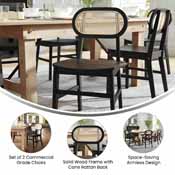 Jacob Set of 2 Commercial Cane Rattan Dining and Event Chairs with Solid Wood Frame and Seat, Natural/Black, SK-220902-NATBLK-GG