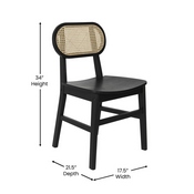 Jacob Set of 2 Commercial Cane Rattan Dining and Event Chairs with Solid Wood Frame and Seat, Natural/Black, SK-220902-NATBLK-GG