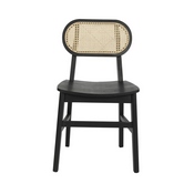 Jacob Set of 2 Commercial Cane Rattan Dining and Event Chairs with Solid Wood Frame and Seat, Natural/Black, SK-220902-NATBLK-GG
