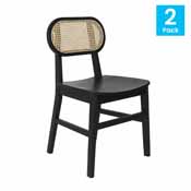 Jacob Set of 2 Commercial Cane Rattan Dining and Event Chairs with Solid Wood Frame and Seat, Natural/Black, SK-220902-NATBLK-GG
