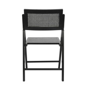 Galene Set of 2 Cane Rattan Folding Chairs with Solid Wood Frame and Seat and Ventilated Back, Perfect for Events or Additional Seating, Natural/Black, SK-220905-BLK-GG