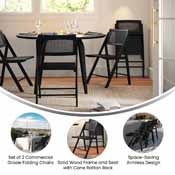 Galene Set of 2 Cane Rattan Folding Chairs with Solid Wood Frame and Seat and Ventilated Back, Perfect for Events or Additional Seating, Natural/Black, SK-220905-BLK-GG