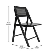Galene Set of 2 Cane Rattan Folding Chairs with Solid Wood Frame and Seat and Ventilated Back, Perfect for Events or Additional Seating, Natural/Black, SK-220905-BLK-GG