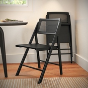 Galene Set of 2 Cane Rattan Folding Chairs with Solid Wood Frame and Seat and Ventilated Back, Perfect for Events or Additional Seating, Natural/Black, SK-220905-BLK-GG