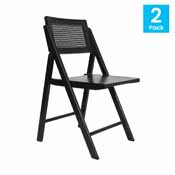 Galene Set of 2 Cane Rattan Folding Chairs with Solid Wood Frame and Seat and Ventilated Back, Perfect for Events or Additional Seating, Natural/Black, SK-220905-BLK-GG