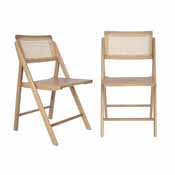 Galene Set of 2 Cane Rattan Folding Chairs with Solid Wood Frame and Seat and Ventilated Back, Perfect for Events or Additional Seating, Natural, SK-220905-NAT-GG