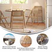 Galene Set of 2 Cane Rattan Folding Chairs with Solid Wood Frame and Seat and Ventilated Back, Perfect for Events or Additional Seating, Natural, SK-220905-NAT-GG