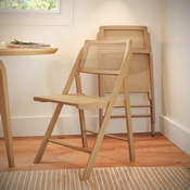 Galene Set of 2 Cane Rattan Folding Chairs with Solid Wood Frame and Seat and Ventilated Back, Perfect for Events or Additional Seating, Natural, SK-220905-NAT-GG