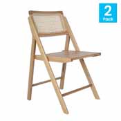 Galene Set of 2 Cane Rattan Folding Chairs with Solid Wood Frame and Seat and Ventilated Back, Perfect for Events or Additional Seating, Natural, SK-220905-NAT-GG