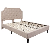 Brighton Queen Size Tufted Upholstered Platform Bed in Beige Fabric, SL-BK4-Q-B-GG