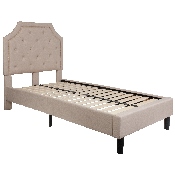 Brighton Twin Size Tufted Upholstered Platform Bed in Beige Fabric, SL-BK4-T-B-GG