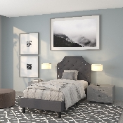 Brighton Twin Size Tufted Upholstered Platform Bed in Dark Gray Fabric, SL-BK4-T-DG-GG