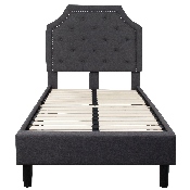 Brighton Twin Size Tufted Upholstered Platform Bed in Dark Gray Fabric, SL-BK4-T-DG-GG