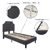 Brighton Twin Size Tufted Upholstered Platform Bed in Dark Gray Fabric, SL-BK4-T-DG-GG