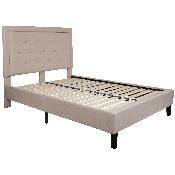 Roxbury Full Size Tufted Upholstered Platform Bed in Beige Fabric, SL-BK5-F-B-GG