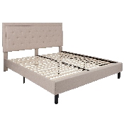 Roxbury King Size Tufted Upholstered Platform Bed in Beige Fabric, SL-BK5-K-B-GG