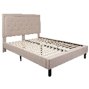Roxbury Queen Size Tufted Upholstered Platform Bed in Beige Fabric, SL-BK5-Q-B-GG