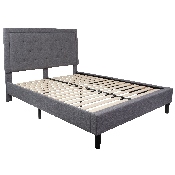 Roxbury Queen Size Tufted Upholstered Platform Bed in Light Gray Fabric, SL-BK5-Q-LG-GG