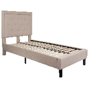 Roxbury Twin Size Tufted Upholstered Platform Bed in Beige Fabric, SL-BK5-T-B-GG