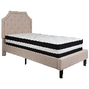 Brighton Twin Size Tufted Upholstered Platform Bed in Beige Fabric with Pocket Spring Mattress, SL-BM-1-GG