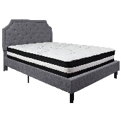 Brighton Queen Size Tufted Upholstered Platform Bed in Light Gray Fabric with Pocket Spring Mattress, SL-BM-11-GG