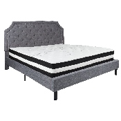 Brighton King Size Tufted Upholstered Platform Bed in Light Gray Fabric with Pocket Spring Mattress, SL-BM-12-GG