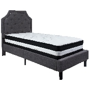 Brighton Twin Size Tufted Upholstered Platform Bed in Dark Gray Fabric with Pocket Spring Mattress, SL-BM-13-GG