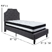 Brighton Twin Size Tufted Upholstered Platform Bed in Dark Gray Fabric with Pocket Spring Mattress, SL-BM-13-GG