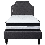 Brighton Twin Size Tufted Upholstered Platform Bed in Dark Gray Fabric with Pocket Spring Mattress, SL-BM-13-GG