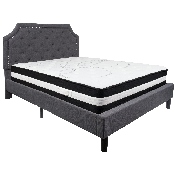Brighton Queen Size Tufted Upholstered Platform Bed in Dark Gray Fabric with Pocket Spring Mattress, SL-BM-15-GG