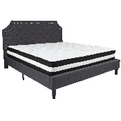 Brighton King Size Tufted Upholstered Platform Bed in Dark Gray Fabric with Pocket Spring Mattress, SL-BM-16-GG