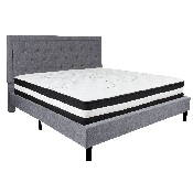 Roxbury King Size Tufted Upholstered Platform Bed in Light Gray Fabric with Pocket Spring Mattress, SL-BM-28-GG