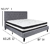 Roxbury King Size Tufted Upholstered Platform Bed in Light Gray Fabric with Pocket Spring Mattress, SL-BM-28-GG