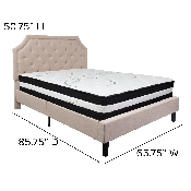 Brighton Queen Size Tufted Upholstered Platform Bed in Beige Fabric with Pocket Spring Mattress, SL-BM-3-GG