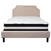 Brighton Queen Size Tufted Upholstered Platform Bed in Beige Fabric with Pocket Spring Mattress, SL-BM-3-GG