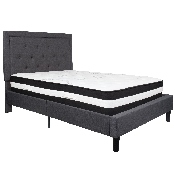 Roxbury Full Size Tufted Upholstered Platform Bed in Dark Gray Fabric with Pocket Spring Mattress, SL-BM-30-GG