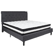 Roxbury King Size Tufted Upholstered Platform Bed in Dark Gray Fabric with Pocket Spring Mattress, SL-BM-32-GG