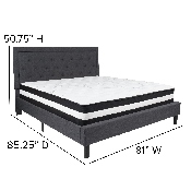 Roxbury King Size Tufted Upholstered Platform Bed in Dark Gray Fabric with Pocket Spring Mattress, SL-BM-32-GG