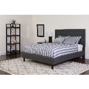 Roxbury King Size Tufted Upholstered Platform Bed in Dark Gray Fabric with Pocket Spring Mattress, SL-BM-32-GG
