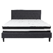 Roxbury King Size Tufted Upholstered Platform Bed in Dark Gray Fabric with Pocket Spring Mattress, SL-BM-32-GG