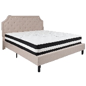 Brighton King Size Tufted Upholstered Platform Bed in Beige Fabric with Pocket Spring Mattress, SL-BM-4-GG