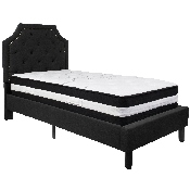 Brighton Twin Size Tufted Upholstered Platform Bed in Black Fabric with Pocket Spring Mattress, SL-BM-5-GG