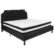Brighton King Size Tufted Upholstered Platform Bed in Black Fabric with Pocket Spring Mattress, SL-BM-8-GG