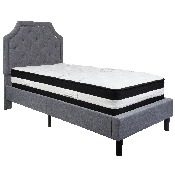 Brighton Twin Size Tufted Upholstered Platform Bed in Light Gray Fabric with Pocket Spring Mattress, SL-BM-9-GG