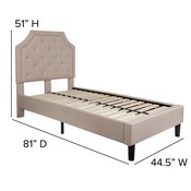Brighton Twin Size Tufted Upholstered Platform Bed in Beige Fabric with 10 Inch CertiPUR-US Certified Pocket Spring Mattress, SL-BM10-1-GG