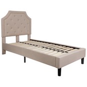 Brighton Twin Size Tufted Upholstered Platform Bed in Beige Fabric with 10 Inch CertiPUR-US Certified Pocket Spring Mattress, SL-BM10-1-GG