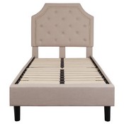 Brighton Twin Size Tufted Upholstered Platform Bed in Beige Fabric with 10 Inch CertiPUR-US Certified Pocket Spring Mattress, SL-BM10-1-GG