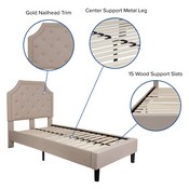 Brighton Twin Size Tufted Upholstered Platform Bed in Beige Fabric with 10 Inch CertiPUR-US Certified Pocket Spring Mattress, SL-BM10-1-GG