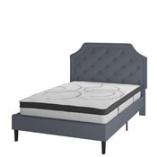 Brighton Full Size Tufted Upholstered Platform Bed in Light Gray Fabric with 10 Inch CertiPUR-US Certified Pocket Spring Mattress, SL-BM10-10-GG