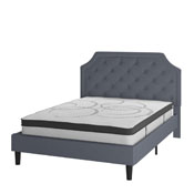 Brighton Queen Size Tufted Upholstered Platform Bed in Light Gray Fabric with 10 Inch CertiPUR-US Certified Pocket Spring Mattress, SL-BM10-11-GG